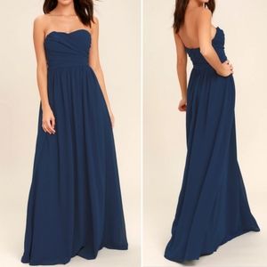 Lulu's All Afloat Blue Strapless Bridesmaid Dress
